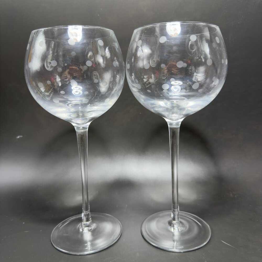 Kate Spade Lenox Larabee Dot Balloon Wine Glasses Cups Polka Dots Clear Set  2‎